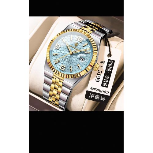 Luxury Gold & Silver Stainless Steel Men’s Wrist Watch – Waterproof Analog Quartz Business Watch with Date