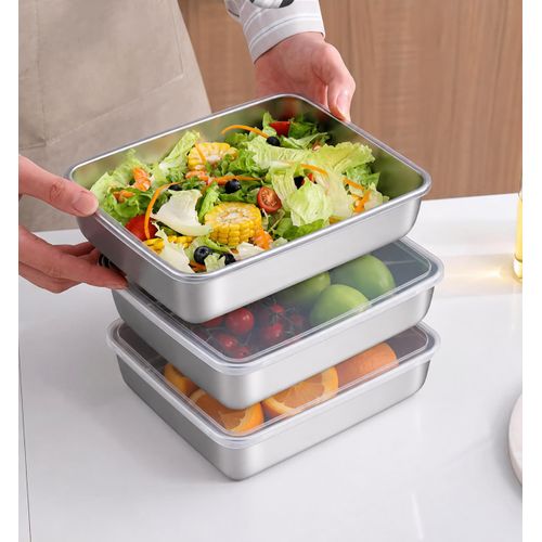 3-Piece Stainless Steel Lunch Box Set, Stainless Steel Food Storage Containers, Microwave and Refrigerator Safe