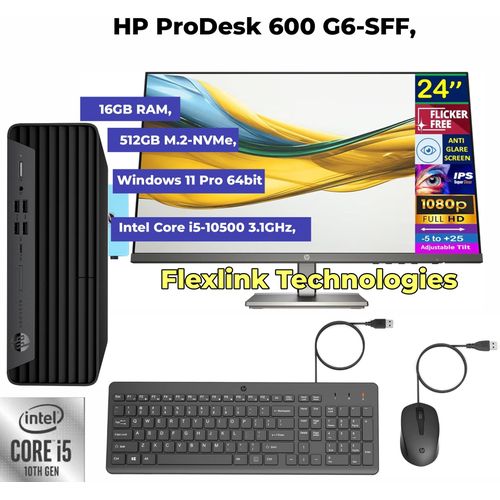 roDesk 600 G6 SFF – Intel Core i5-10500 3.1GHz – 16GB RAM – 512GB NVMe SSD – Windows 11 Pro 64bit – 24 FHD IPS Monitor