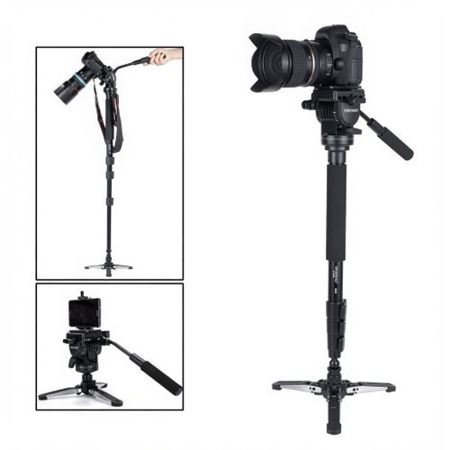 Professional Camera Monopod With Fluid Video Head & Foldable Tripod Base For DSLR & Camcorders