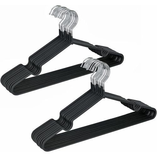 10 Pack Heavy Duty Non-Slip Rubber Coated Metal Suit Hangers - Chrome & Black Friction Surface, Round Shoulder Notches for Dresses, Shirts, Jackets, Coats