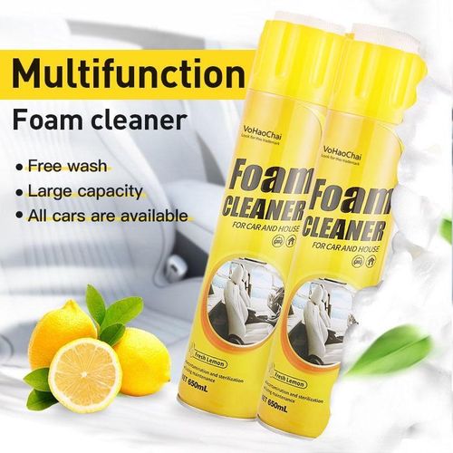 CAR CLEANING ESSENTIAL – 2PCS VoHaoChai Multi-Function Foam Cleaner 650ML, Car & Home Cleaning Spray, Fresh Lemon Scent, Water-Free Wash Foam for Car Seats, Interior Surfaces, Dashboard, Furniture & Household Cleaning