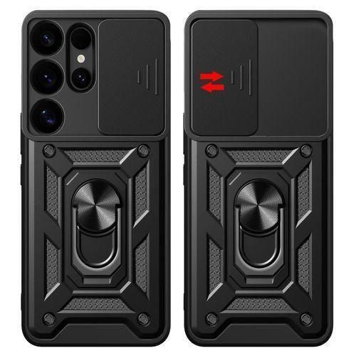 Samsung Galaxy S25 Ultra Rugged Armor Protection Case With Slide Camera Cover & Ring Holder Stand