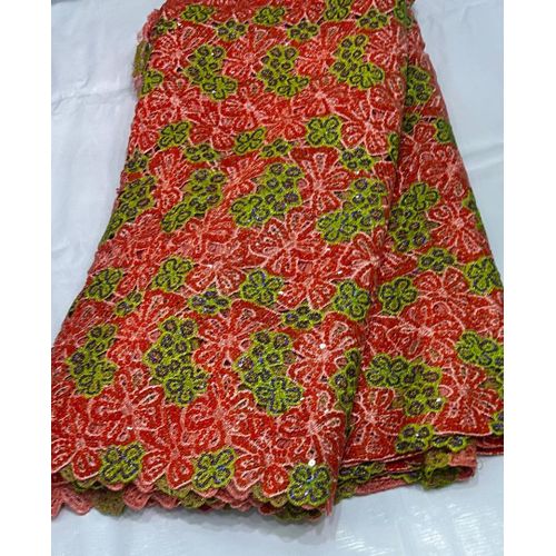 Swiss Flock Sequins Lace Coral