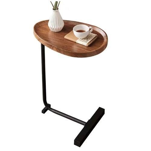 Brown Minimalist Side Stool With Black Metal Base