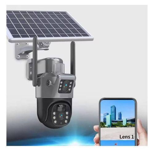 Rotational solar powered 4G sim card dual lens human tracking cctv camera+free sim