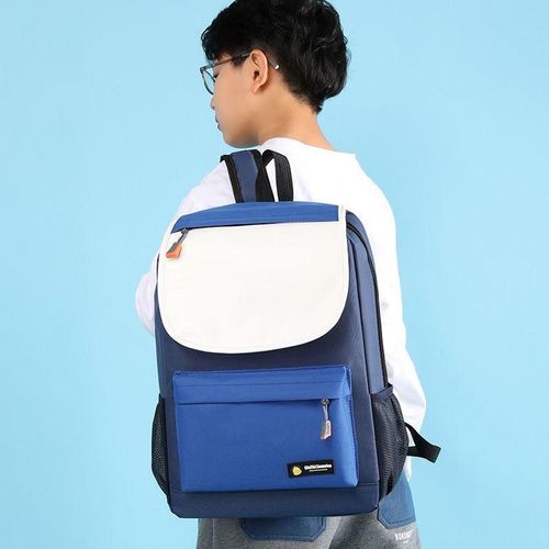 School Bag, Student Backpack, Unisex Backpack, Laptop Backpack, Casual Backpack, Travel Backpack, Work Backpack, Spacious Work & Travel Bag, Lightweight Multi-Compartment Backpack with Front Pocket & Side Mesh Pockets - Blue & White Casual Backpack.