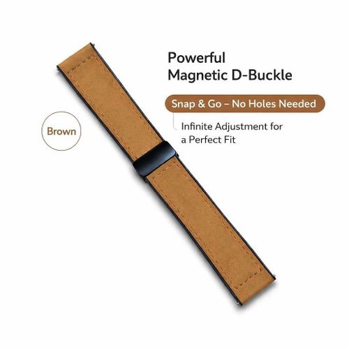 22mm Magnetic Suede Leather Smartwatch Strap for Samsung Galaxy Watch, Huawei Watch, and many more (Brown)