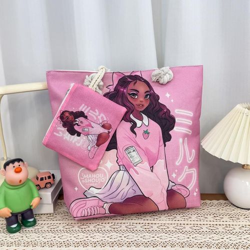 2 in 1 AFRICAN TOTE BAG WITH CREATIVE CARTOON PRINT