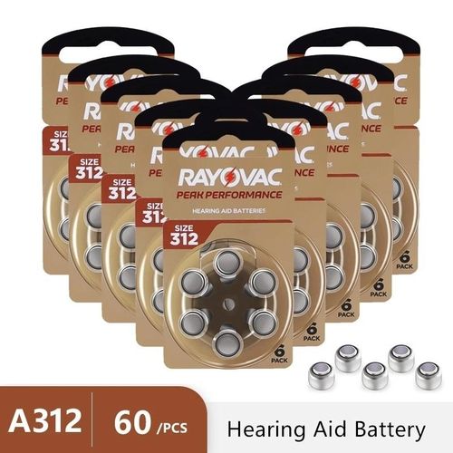 Hearing Aid Batteries 60PCS / 10 Cards RAYOVAC PEAK 1.45V 312 312A A312 PR41 Zinc Air For BTE CIC RIC OE Hearing Aids