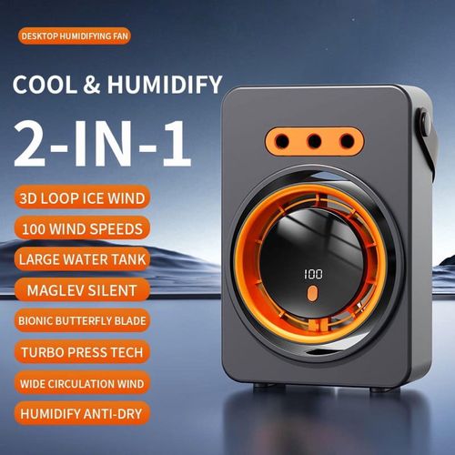 Portable Air Cooler and Humidifier - USB Fan with Mist Function, 3 Speeds