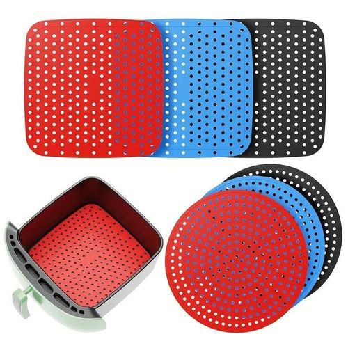 Air Fryer Liners 3 Pack for 3-5QT or Bigger - 7.5 Square Silicone Airfryer Liner - Easy to Clean Air Fryer Accessories As Seen on the Today Show - Safe Non-Stick Parchment Paper Replacer