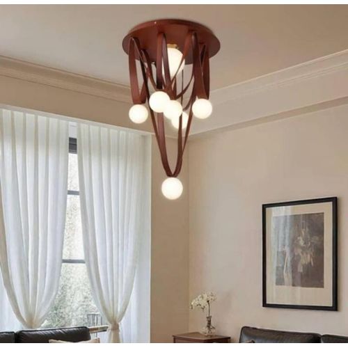 Exclusive Chandelier - 8 Heads Globe LED Chandelier - Black Leather Strap Design - Milky Glass Ball Pendant Light - For Living Room Dining Room