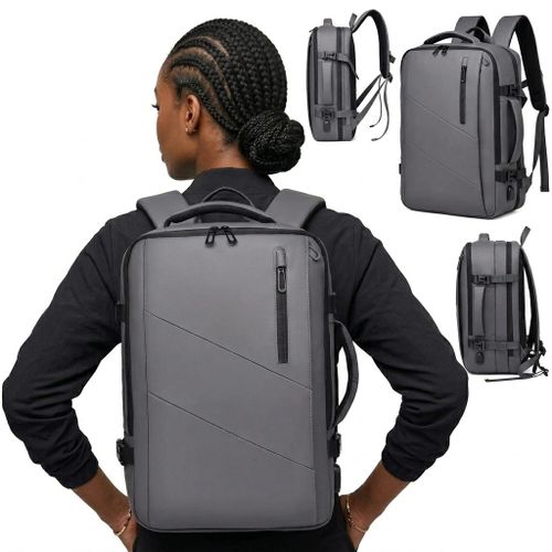 MAX STORAGE Grey Strong Long Lasting Laptop Bag Travel Backpack, Business School Backpack Bags For Men, PU Large Capacity, Casual Waterproof, Unisex, Work Bag, Travel Bags Business Trip, Laptop Backpack Functional Bagback for Leisure Business SchoolTravel