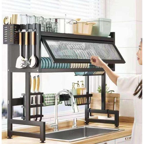 Single layer Over the sink dish rack with cover