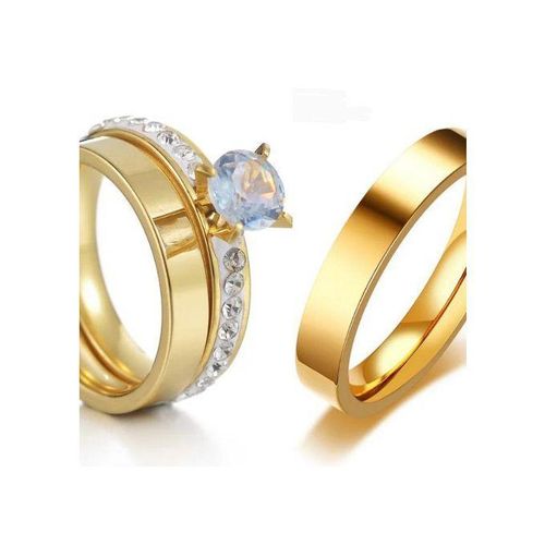 His Hers Stainless Steel Gold Engagement Wedding Rings