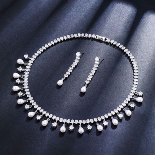 Classic Pearl and Crystal Necklace and Earring Set