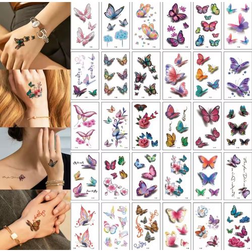 1pcs Color Flower Tattoo Stickers Butterfly Temporary Tattoos for Women Blossom Rose Flower Hand Body Decor Tatoo