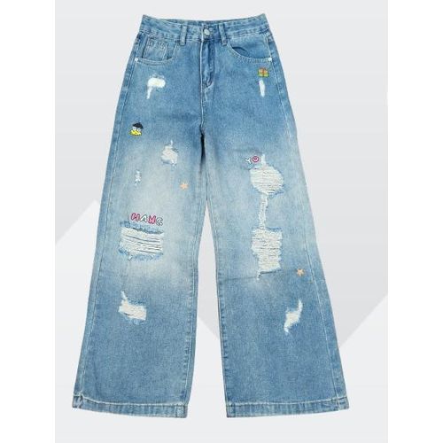 Super quality ladies luxury ripped patterned boyfriend jeans