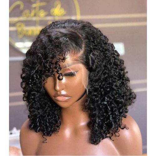 Jet Black Side Part Curly Bob Wig