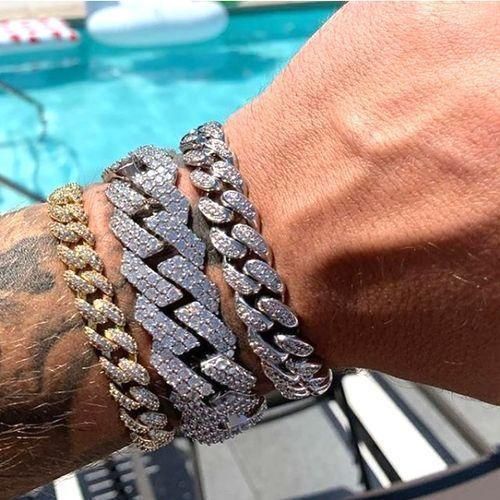 Top Selling Ice Box Quality Rugged 3in1 Full Studded Stone Rugged Cuban Hand Chain -Unisex