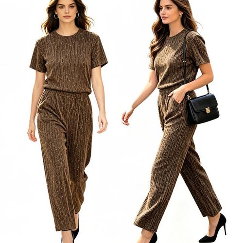 Women's 2 Piece Outfit Set, Light Luxury Knit Loungewear, Soft Elastic Star Shine Cas