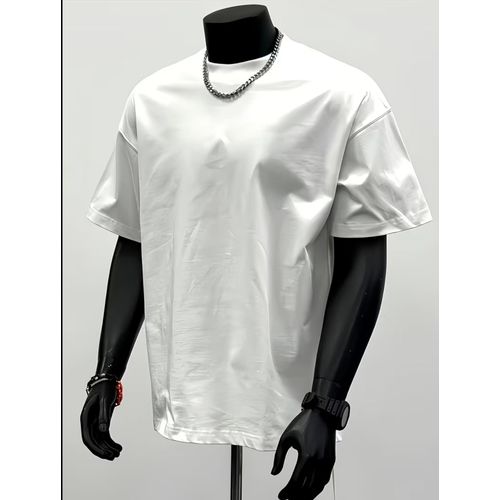 HEAVY COTTON MEN TSHIRT OVERSIZED POLO ROUND NECK SHORT SLEEVE UNISEX PLAIN SHIRT