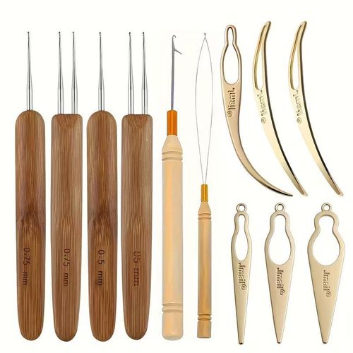 1 Set of Dreadlocks Tool Kit, 12pcs of Dreadlocks Crochet Hook Set, Wooden Handle Single Head Double Head Braid Crochet, Crochet Hook for Dreadlocks Decoration, Hair Decoration Accessories