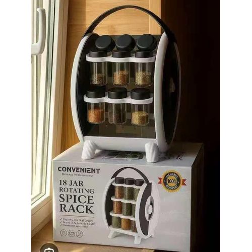 18-Piece Rotating Spice Rack with Transparent Seasoning Jars – Countertop Kitchen Organizer
