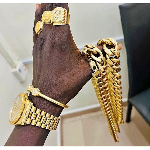 Hot Sales New Style Never Rusting Maimi Cuban Necklace + Rugged Watch & Rings For Top Men