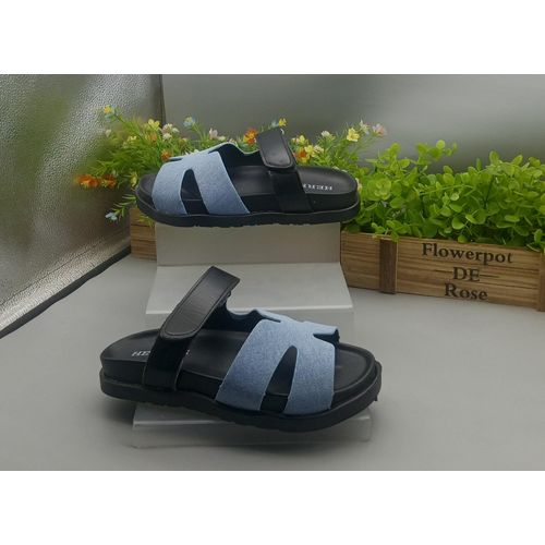Classic Females Blue Black Fabric Cutout Upper Slide II