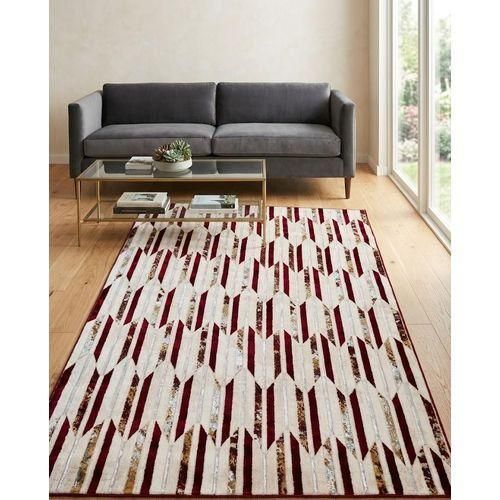 Geometric Chevron Faux Cowhide Area Rug with Metallic Accents (5x7 Ft)