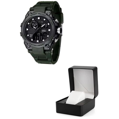 Men’s OEM Dual Display Sports Watch – Waterproof, Date Function- green and black