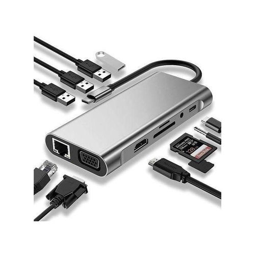 USB C HUB, USB C Adapter 11 In 1 Dongle With 4K HDMI, VGA, Type C PD, USB3.0, RJ45 Ethernet, SD/TF Card Reader, 3.5mm AUX, Docking Station Compatible With MacBook Pro/Air, Other Type C Laptops