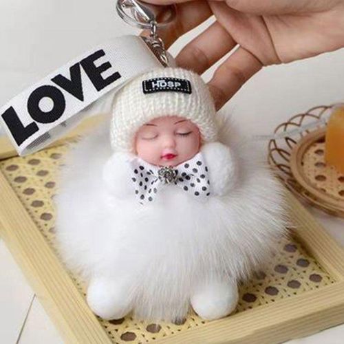Adorable plush doll, can decorate your car, dressing table, school bag, handbag, satchel. It is a beautiful keychain, given to friends as a gift for Valentine's Day, Christmas, Easter-White