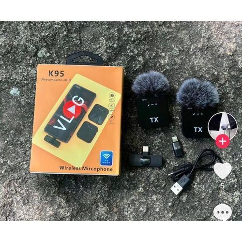 K95 Wireless Lavalier Dual System – 2.4GHz Noise-Cancelling Clip-on Mic for iPhone, Android, Vlogging, YouTube, TikTok & Interviews