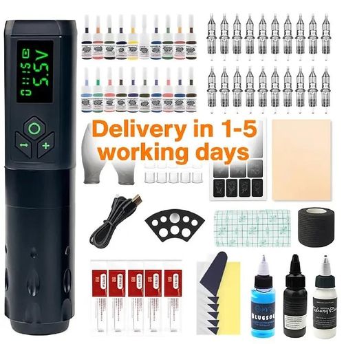 Portable Wireless Tattoo Pen Kit ,Professional Tattoo Machine Kit, Rotary Machine for Lining, Shading & Practice - Complete Tattooing Supplies Set