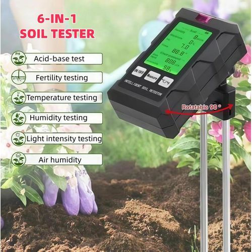 6-in-1 Soil T-ester - Portable Soil Moisture T-ester that measures soil fertility, pH,Temperature, Humidity,Light, and Air Humidity - Suitable for indoor plants, gardens, lawns, and outdoor plants