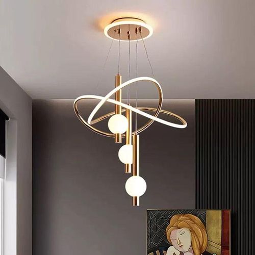 Modern LED Chandelier with Infinity Ring Design – Adjustable Pendant Ceiling Light, for Contemporary Living Spaces Modern Gold Ring LED Chandelier Ceiling Dropping Light, Adjustable Pendant Lamp for Living Room, Dining Area & Bedroom Decor