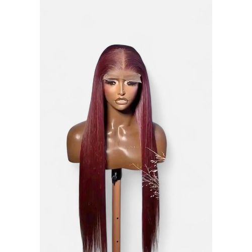 Bone straight glueless 5 by 5 closure burgundy wig 28inches