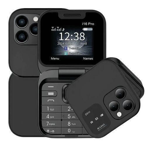 i16Pro Mini Flip Phone, Dual SIM Magic Voice Changer, Camera,