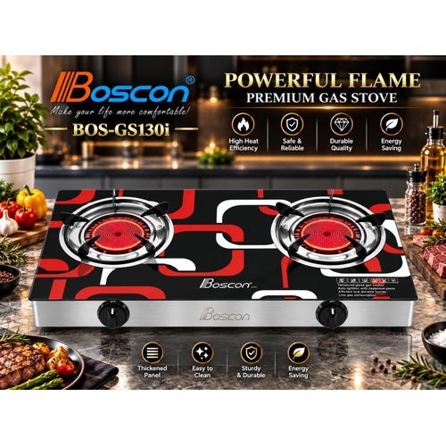 2 Burner Infrared Gas Cooker Tempered Glass Table Top - Smokeless - BOS-GS130i