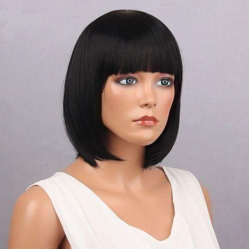 Honey Blonde Bone Straight Short Cut Bob With Bangs
