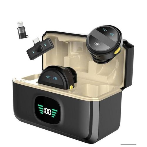 SX21 Magnetic Lavalier Microphone With POWERBANK Audio Video Recording Mini Mic For Cell 164ft Long Range Coverage/Noise Cancellation/Power Bank Charging/ 3 In 1 Wireless Lapel Microphone For IPhone/Android Users Lightning Port Clip-On With Case