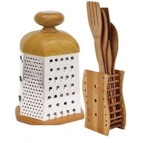 Kitchen Bamboo Wooden Spoons Set + Grater
