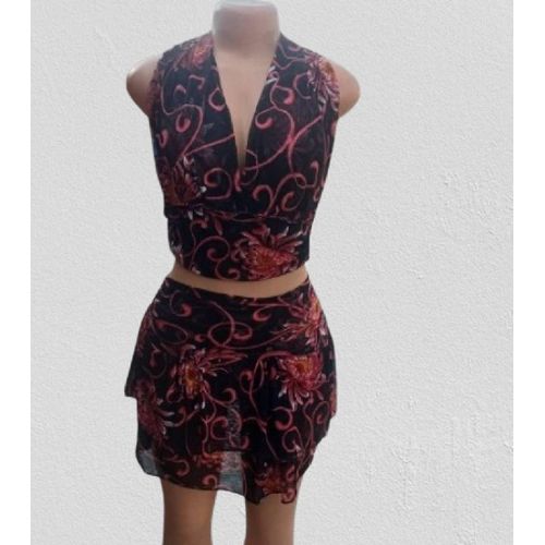women fancy small size mesh 2 piece skirt and halter tie neck top