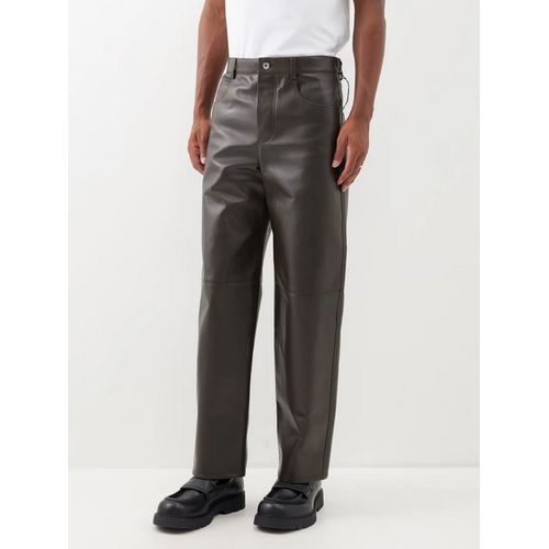 Panelled Leather Trousers-Black