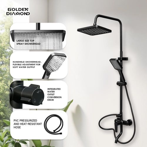 8 Inch Rain Shower Matte Black Handheld 3 Way Mixer
