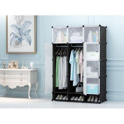 White Label 12 Cubes Storage + 3 Shoe Rack - Black/White