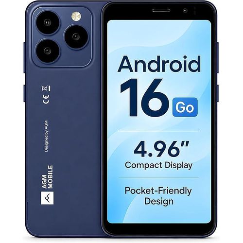Note N2 Pocket Smartphone 4.96, 6GB RAM / 32GB ROM, Dual Nano SIM, Android 16 Go, IP54 Dust & Splash Resistant - Blue (Clear Case Included)
